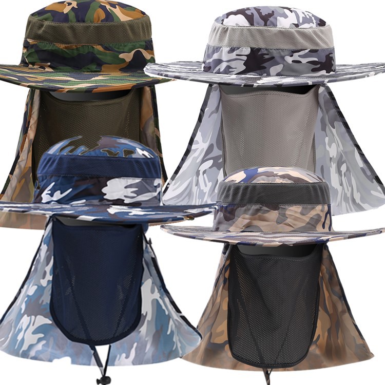 Camouflage Sun Bucket Hat with Face Neck Flaps