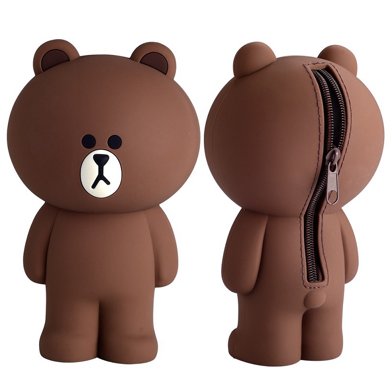 Cute Pencil Case, Cute Lovely Brown Bear Pencil Box, Silicone Pencil Bag,